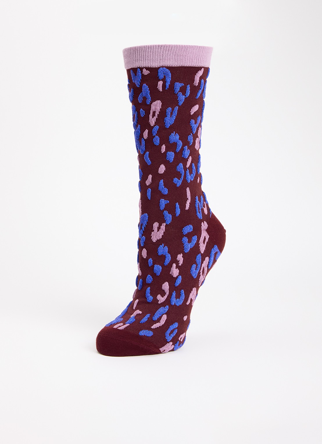 Essentiel Antwerp Karty sokken met luipaardprint en glitter - detail bordeauxrood