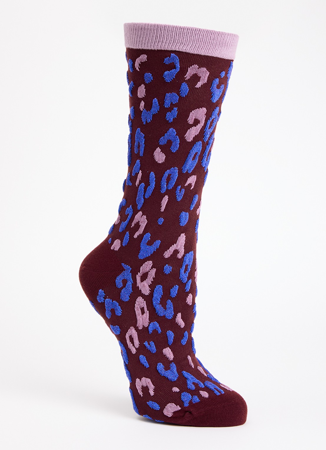 Essentiel Antwerp Karty sokken met luipaardprint en glitter - voorkant 2 bordeauxrood