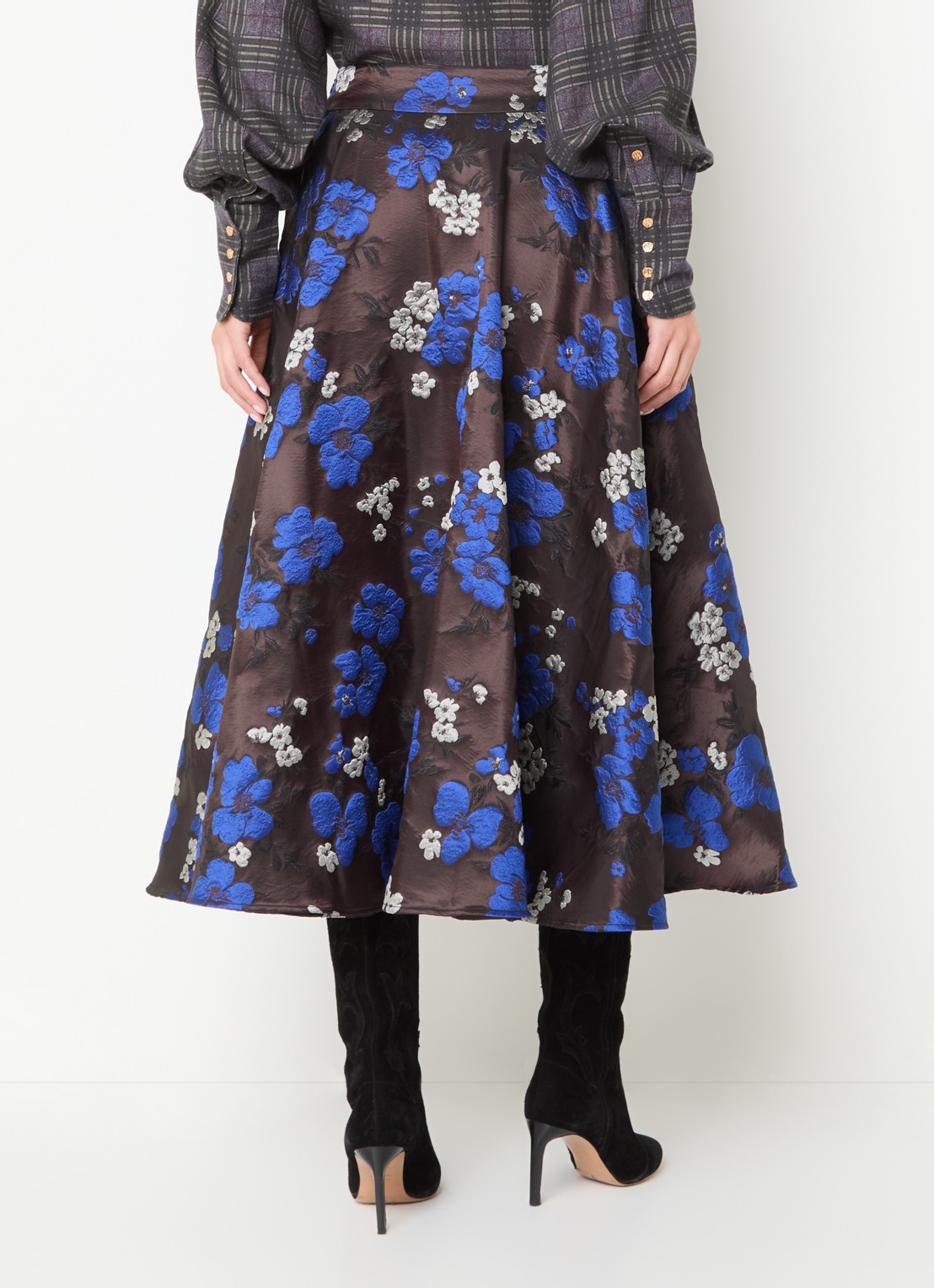 Essentiel Antwerp Kathyanne midi A-lijn rok met jacquard dessin - achterkant 2 donkerbruin