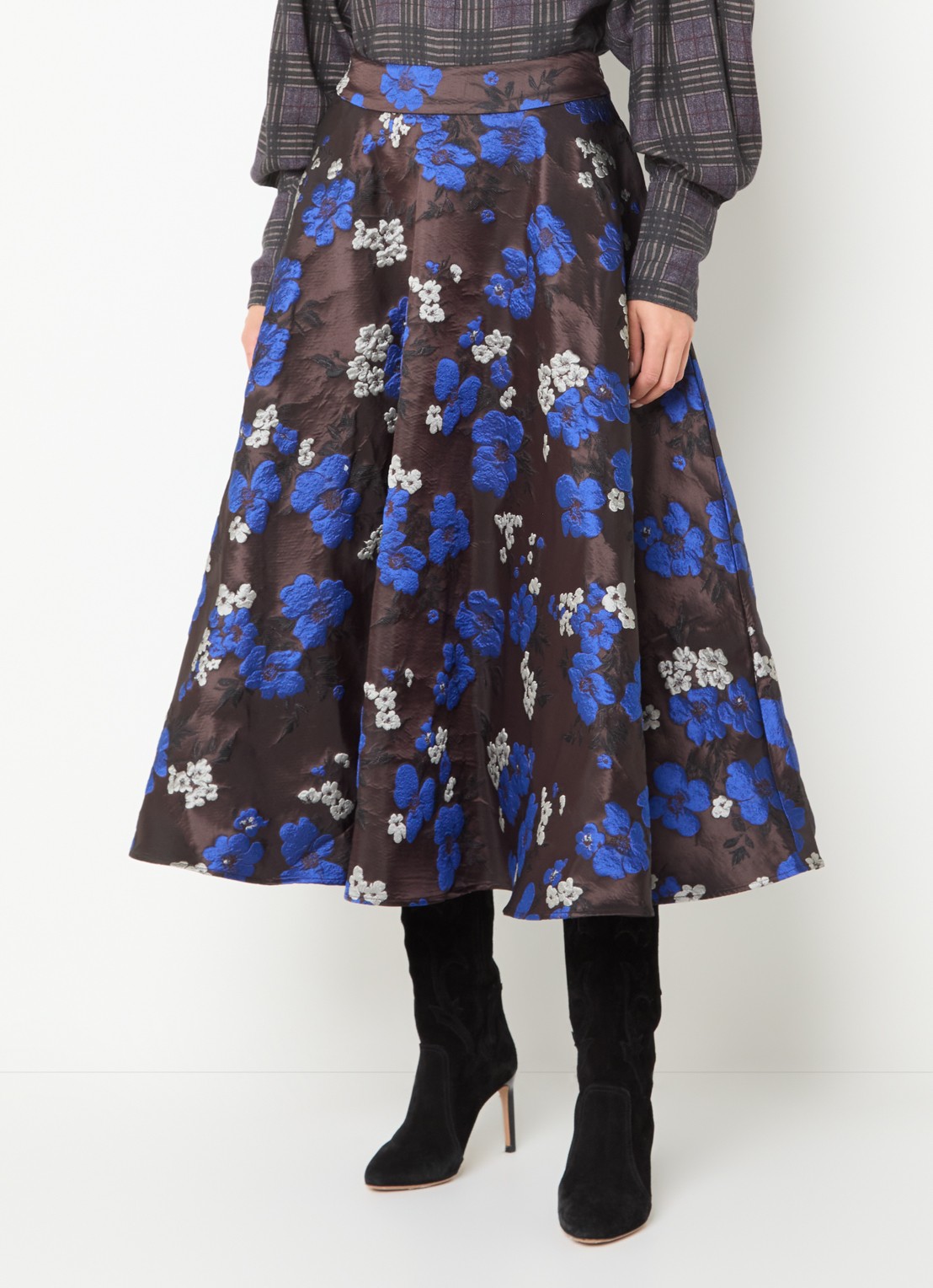Essentiel Antwerp Kathyanne midi A-lijn rok met jacquard dessin - detail donkerbruin