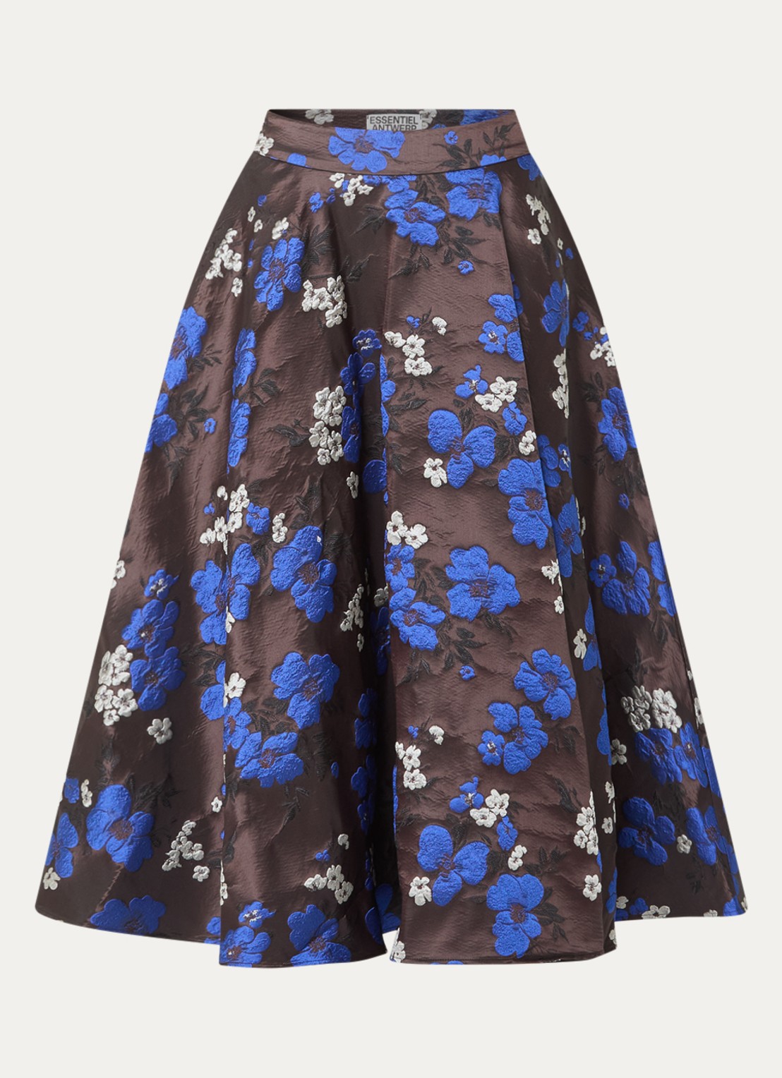 Essentiel Antwerp Kathyanne midi A-lijn rok met jacquard dessin - voorkant 3 donkerbruin