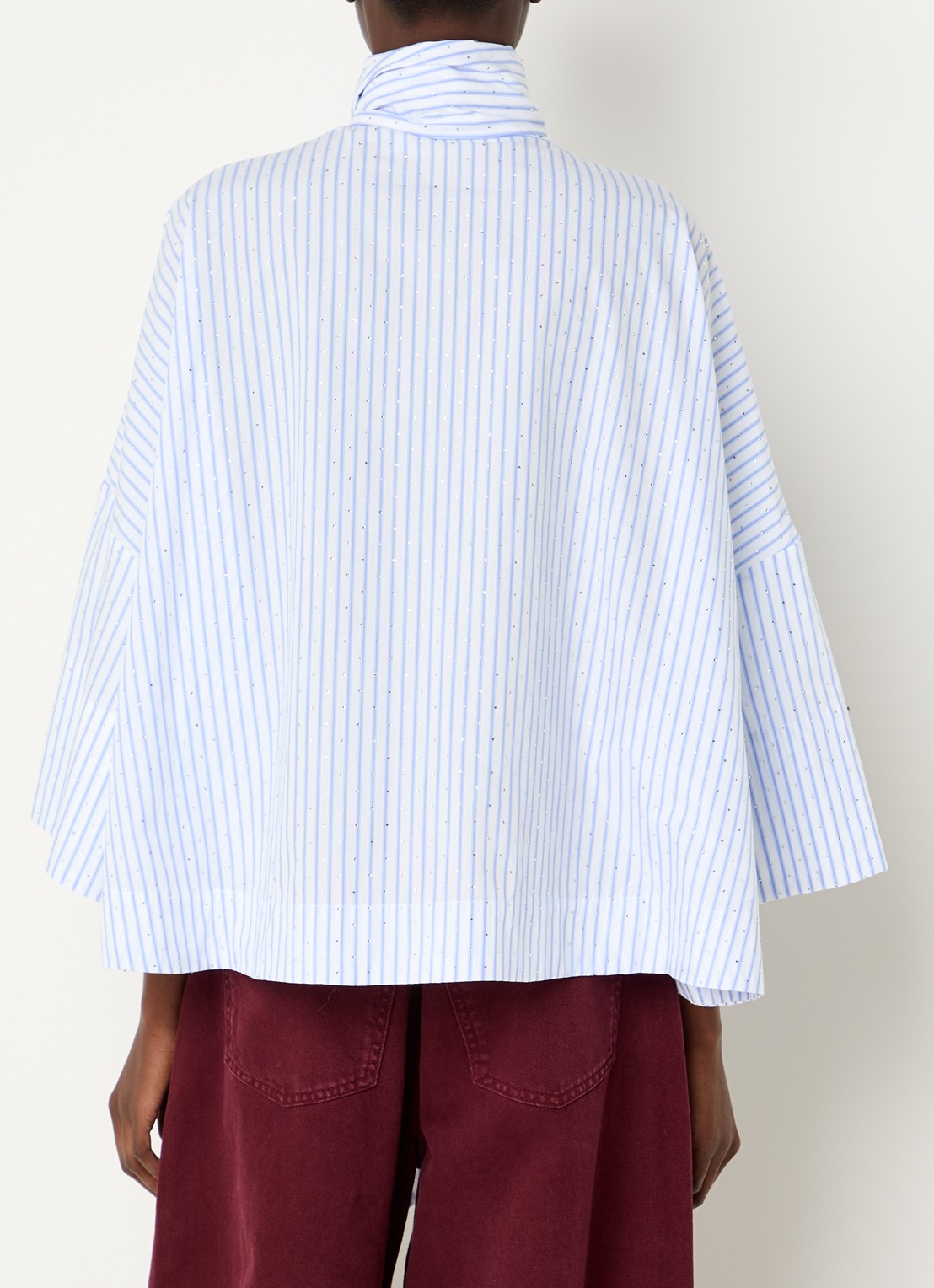 Essentiel Antwerp Kefir blouse met streepprint en sjaalkraag - achterkant 2 blauw