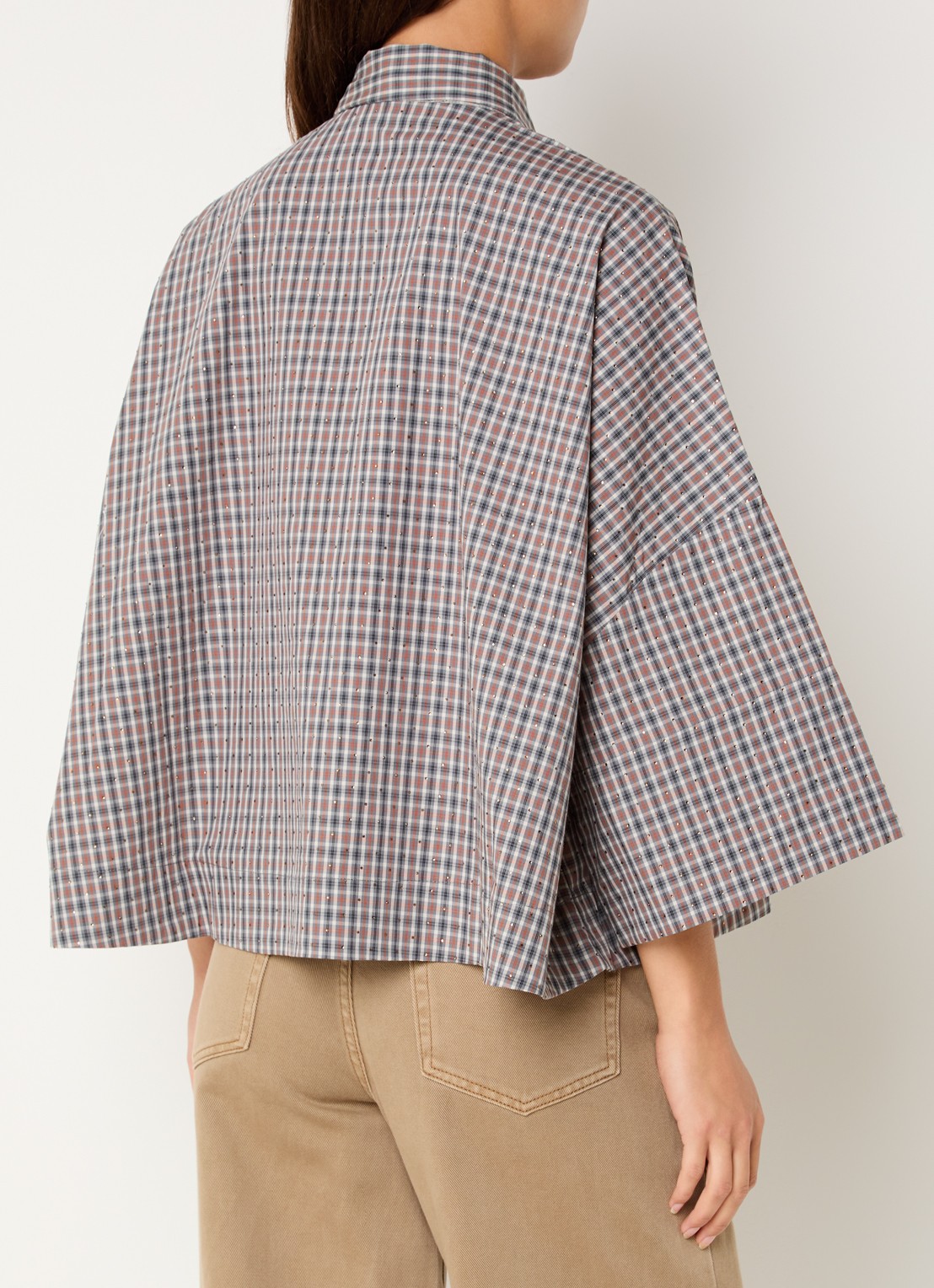 Essentiel Antwerp Kefir blouse met streepprint en sjaalkraag - achterkant 2 grijs