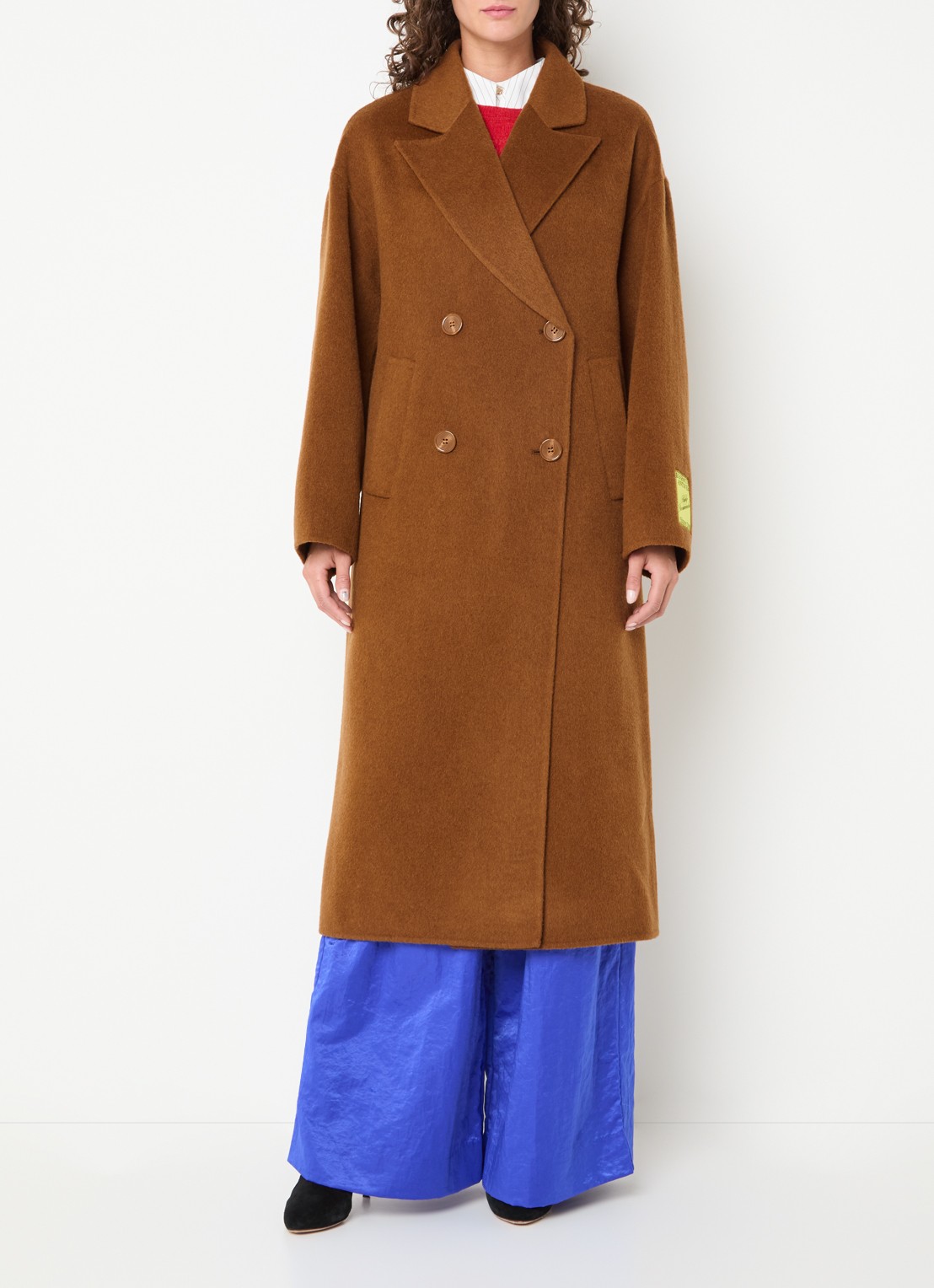 Essentiel Antwerp Kelp oversized mantel van wol met steekzakken - detail 2 oranjebruin