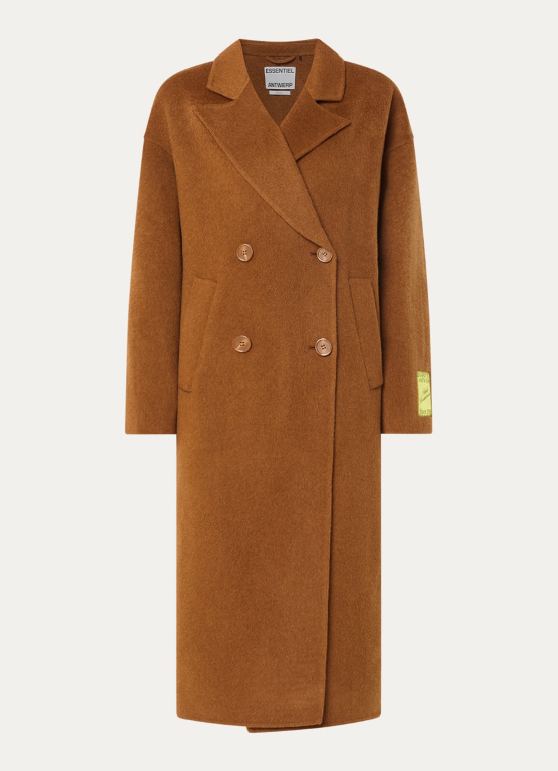 Essentiel Antwerp Kelp oversized mantel van wol met steekzakken - voorkant 3 oranjebruin