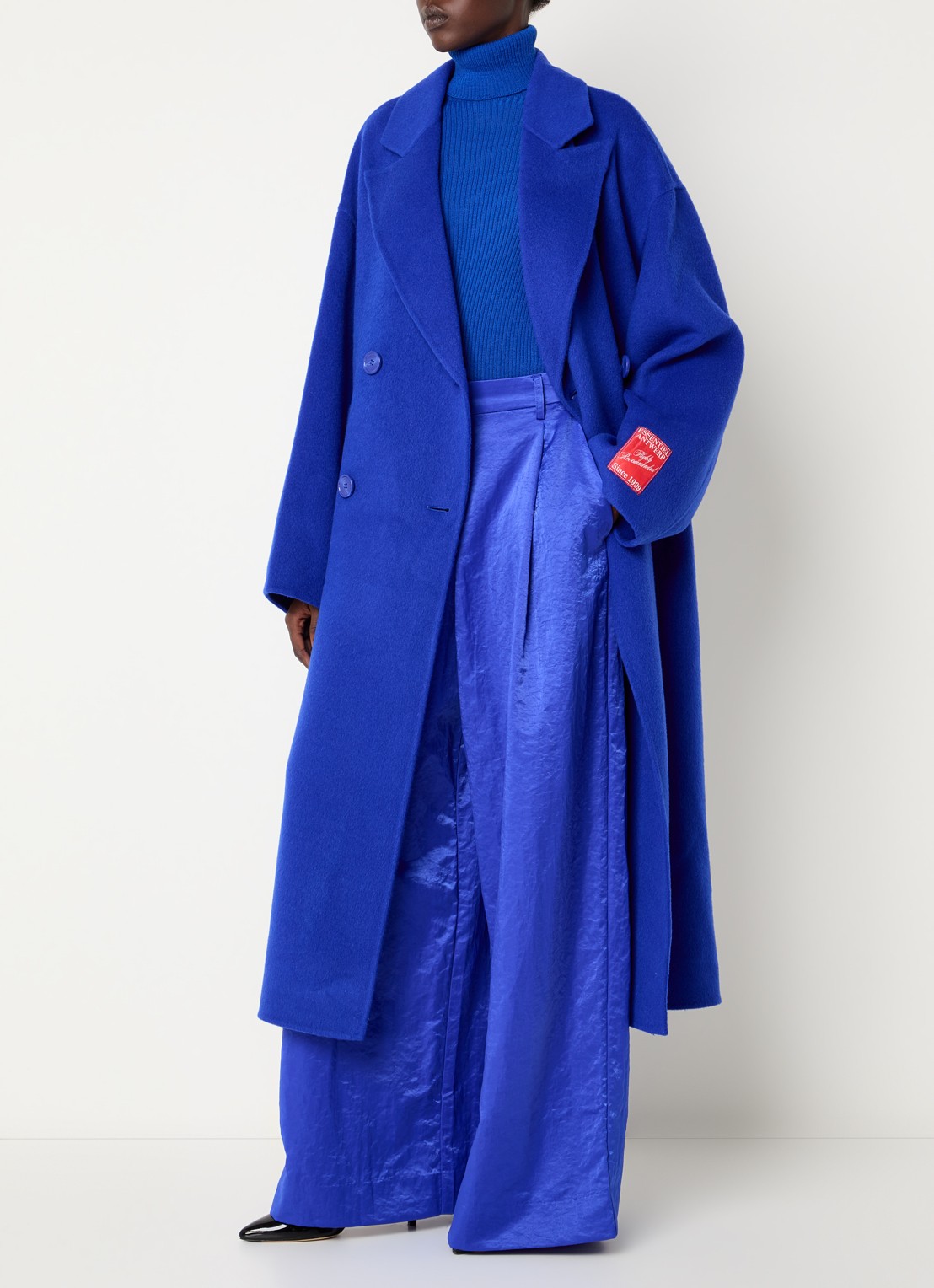 Essentiel Antwerp Kelp oversized mantel van wol met steekzakken - voorkant 4 kobaltblauw
