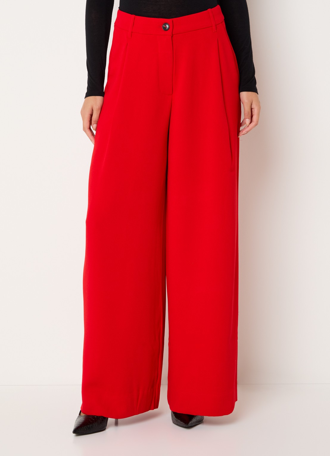 Essentiel Antwerp Kelsea high waist wide fit pantalon met steekzakken - detail 2 rood