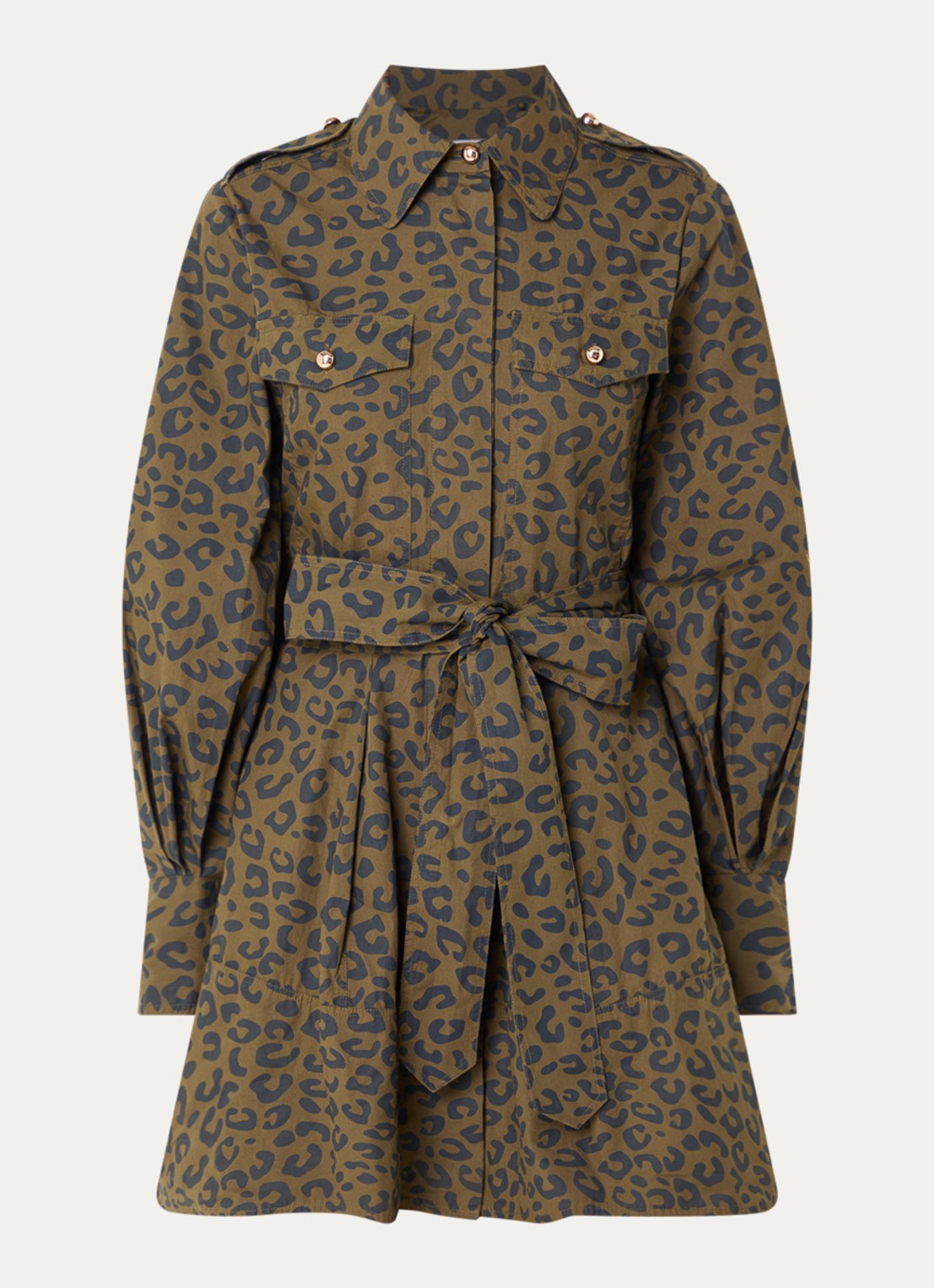 Essentiel Antwerp Keto mini blousejurk met camouflage print  - voorkant 3 mosgroen
