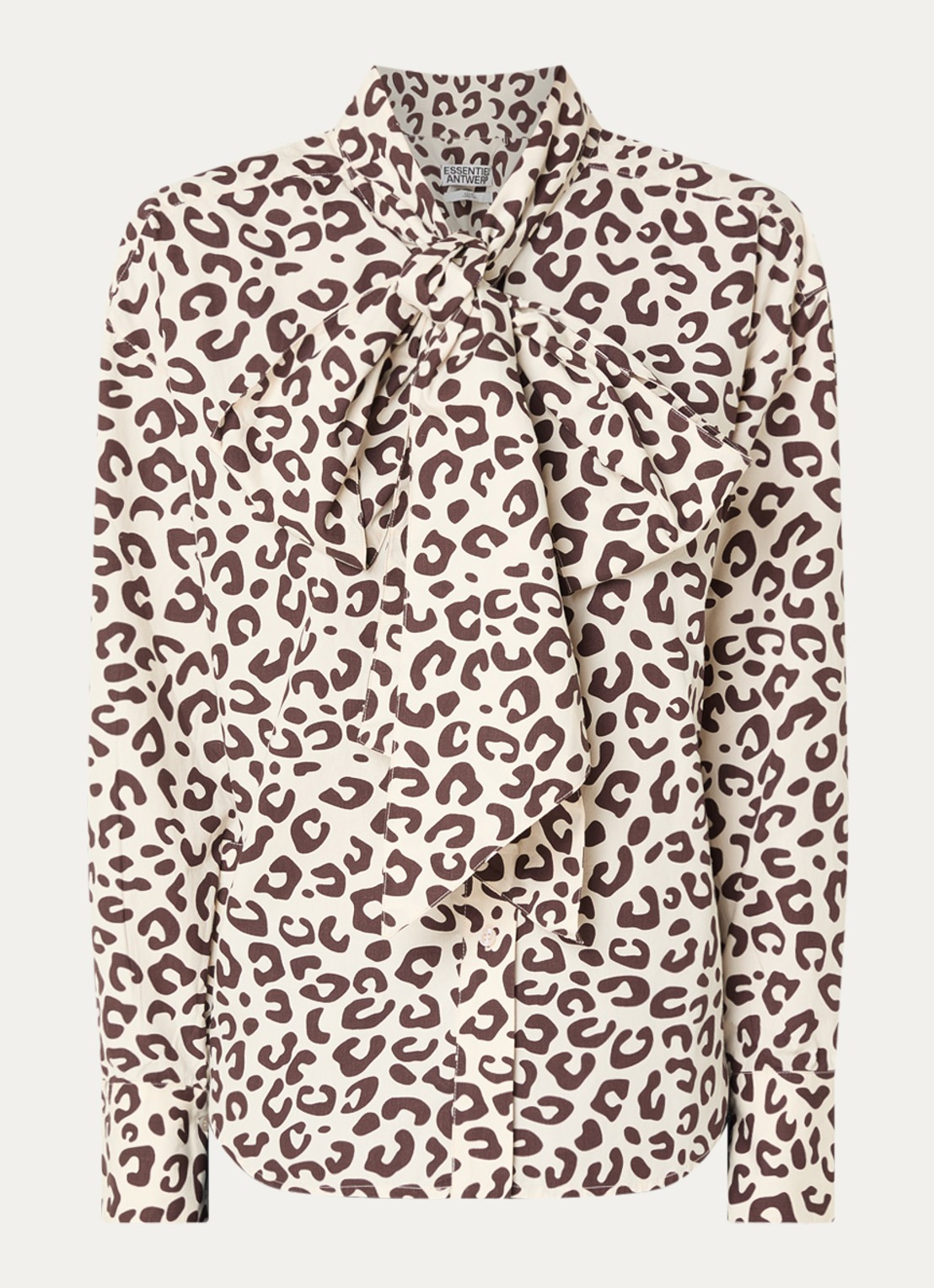 Essentiel Antwerp Khaleesie blouse met panterprint en sjaalkraag - voorkant 3 wit