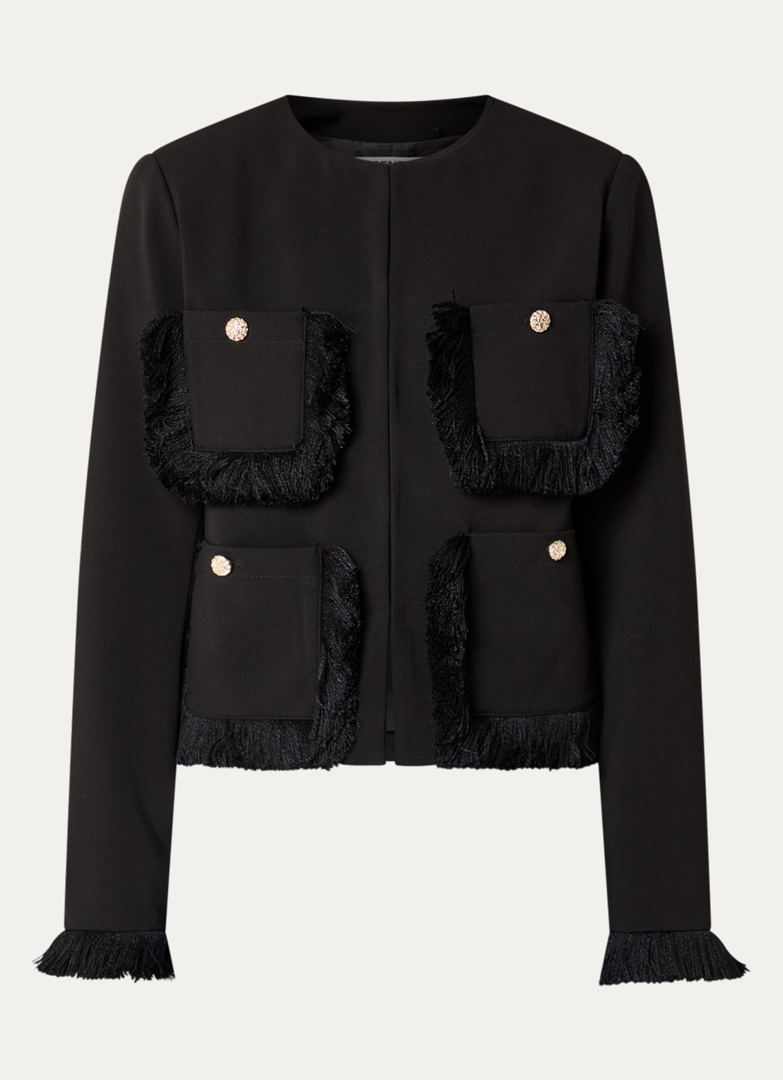 Essentiel Antwerp Kinetic jack met franjes - voorkant 3 zwart