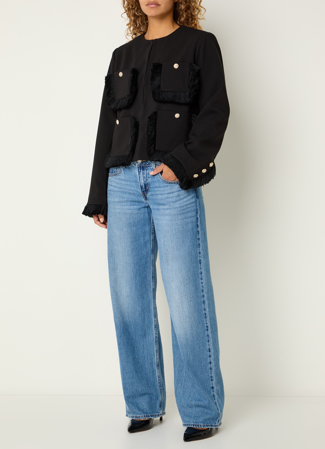 Essentiel Antwerp Kinetic jack met franjes - voorkant 4 zwart