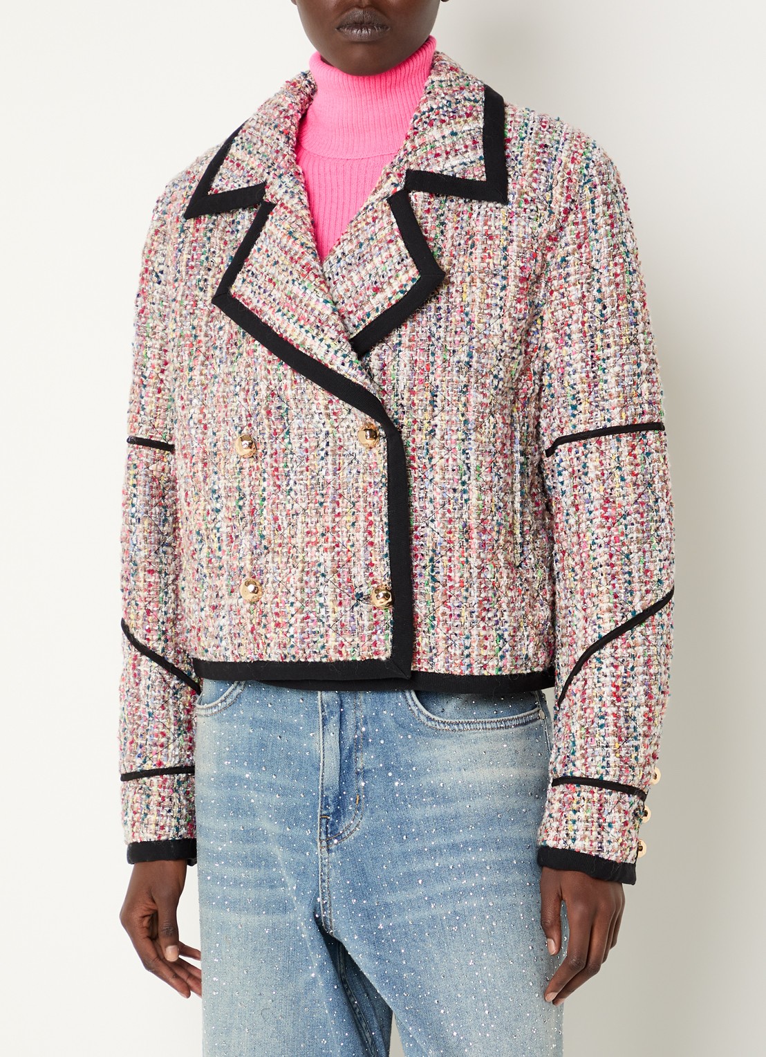 Essentiel Antwerp Kira1 cropped blazer van tweed met lurex - detail 4 roze