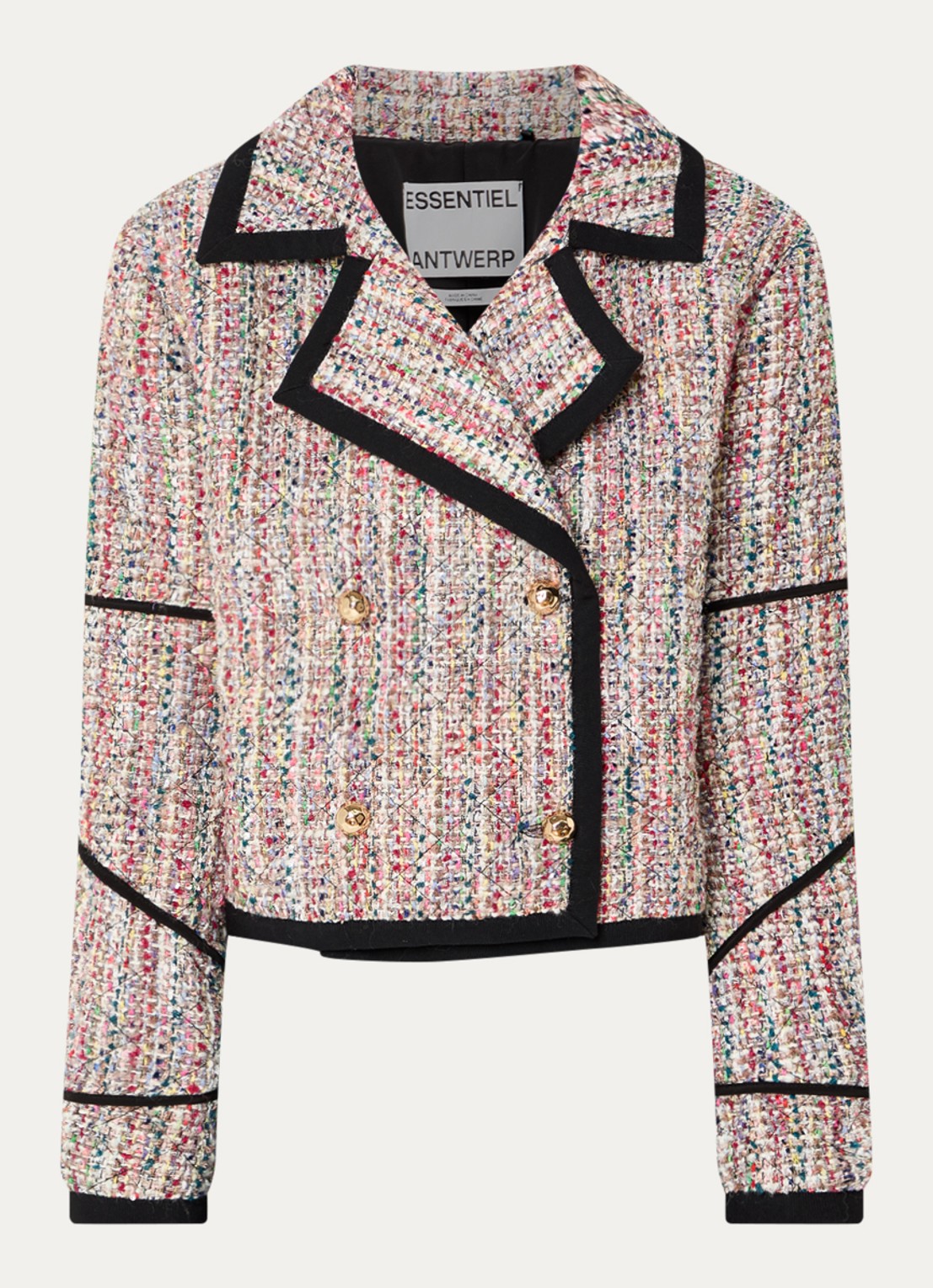 Essentiel Antwerp Kira1 cropped blazer van tweed met lurex - voorkant 2 roze
