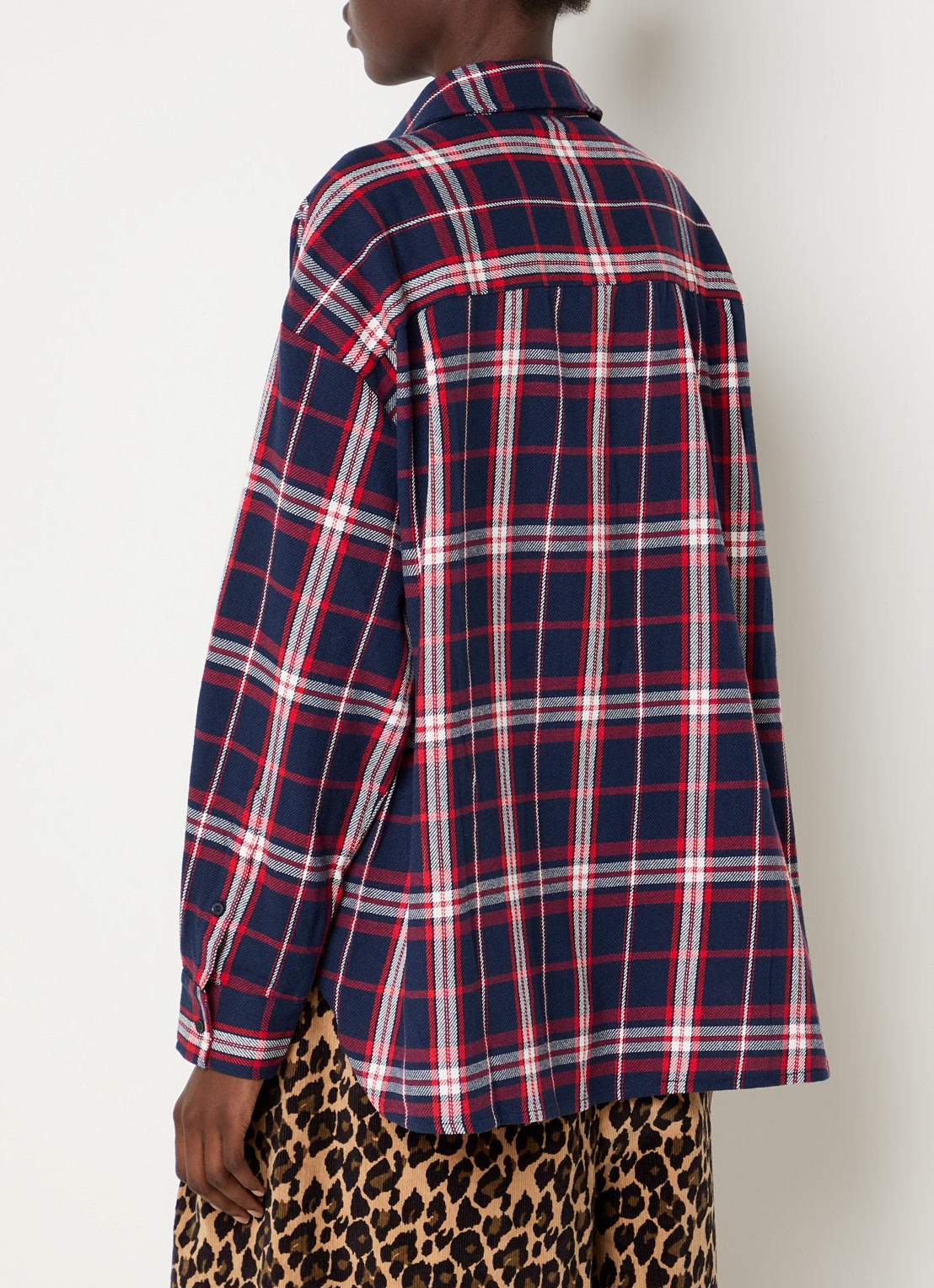 Essentiel Antwerp Kirke blouse met ruitdessin en pailletten - achterkant 4 donkerblauw