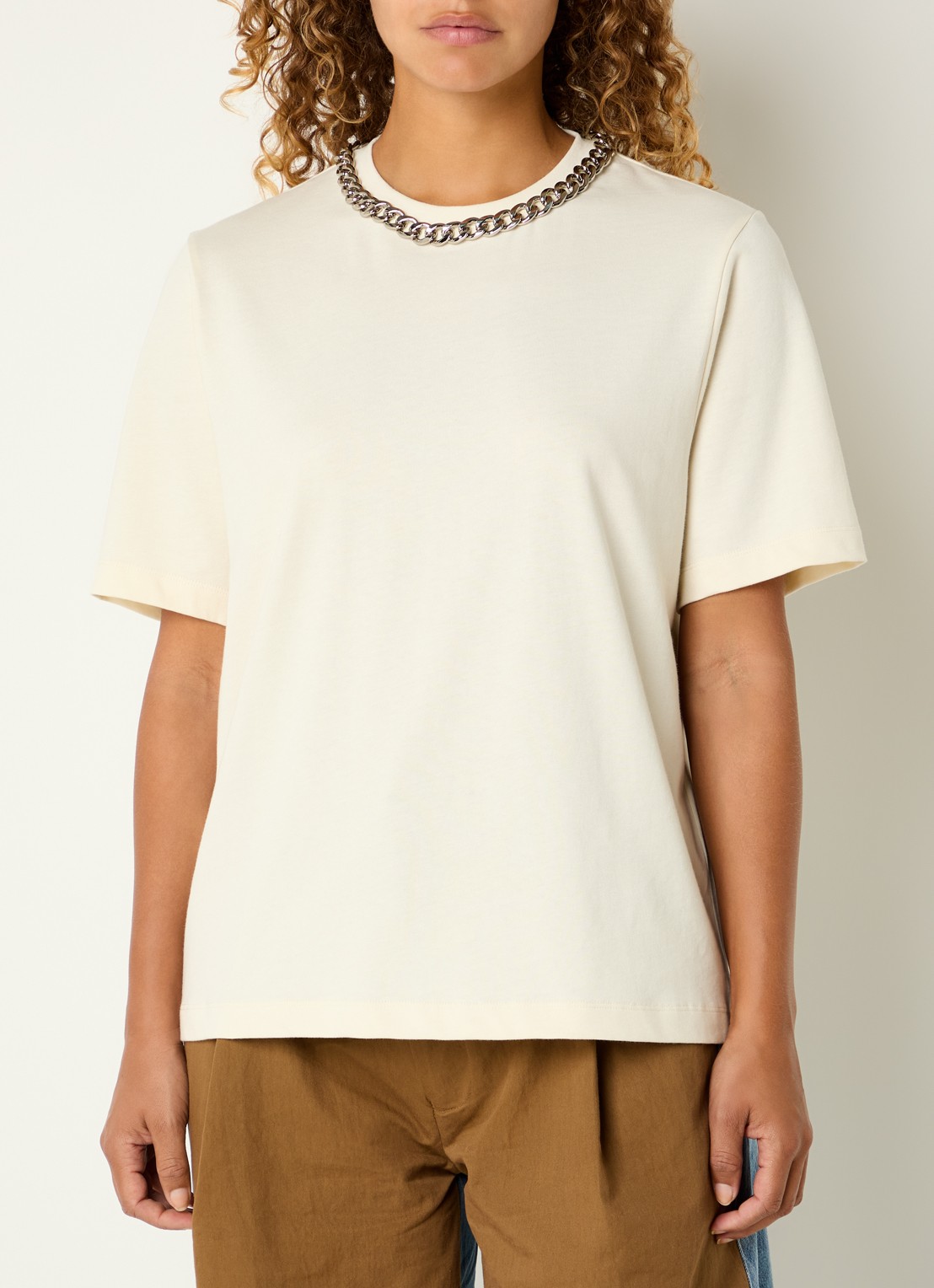 Essentiel Antwerp Klaim T-shirt met stretch - detail creme