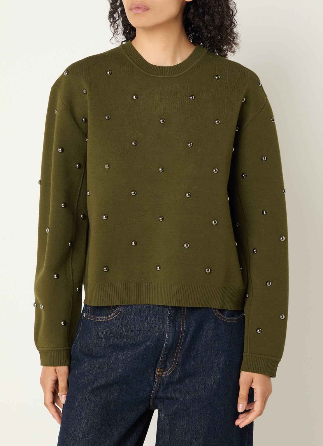 Essentiel Antwerp Klou sweater met studs - detail groen