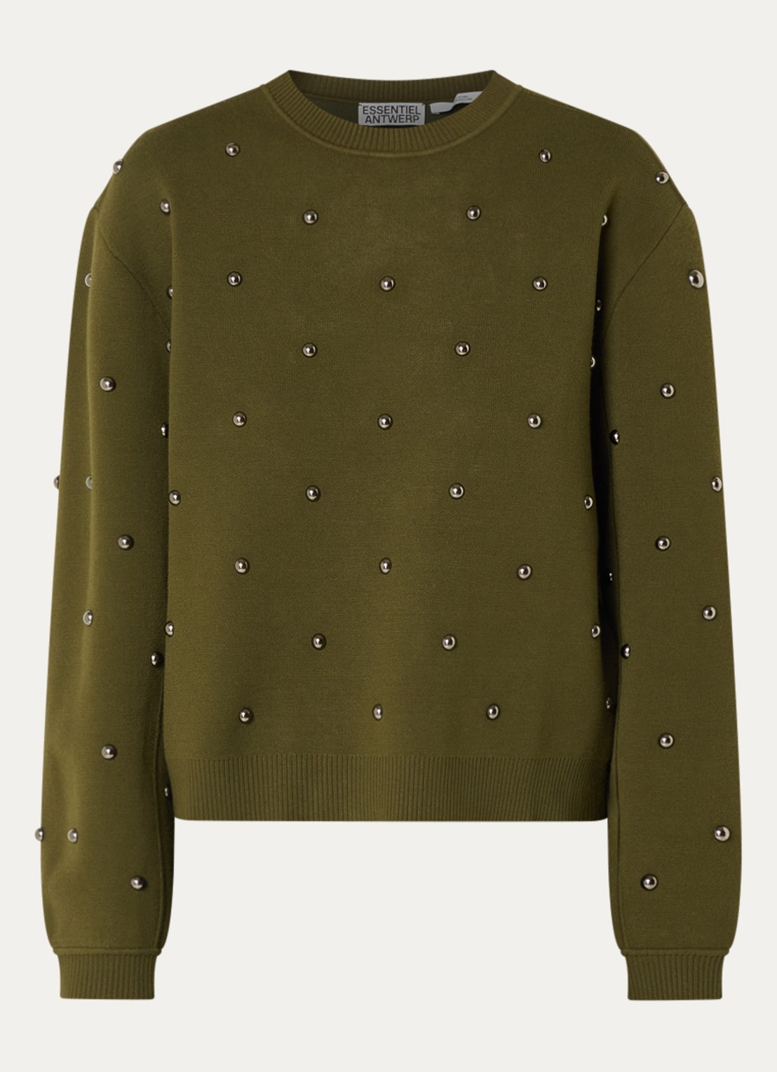 Essentiel Antwerp Klou sweater met studs - voorkant 3 groen