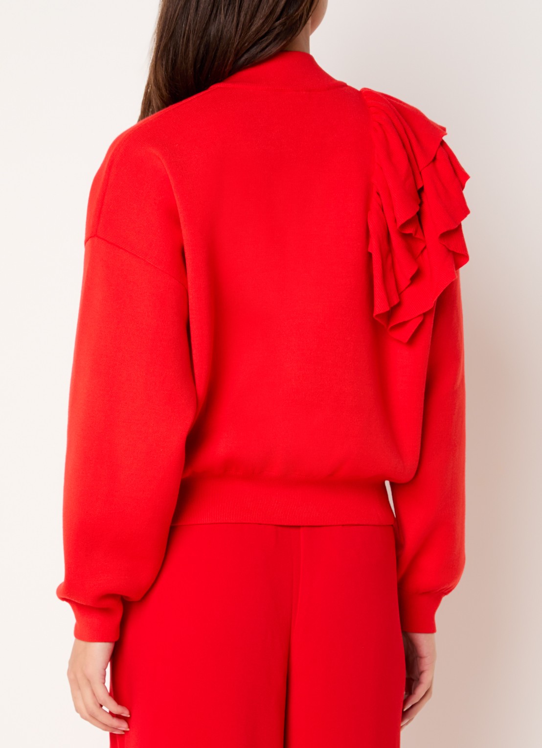 Essentiel Antwerp Kodi sweatvest met ruches - achterkant rood