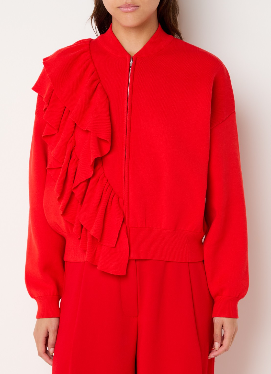 Essentiel Antwerp Kodi sweatvest met ruches - detail 2 rood