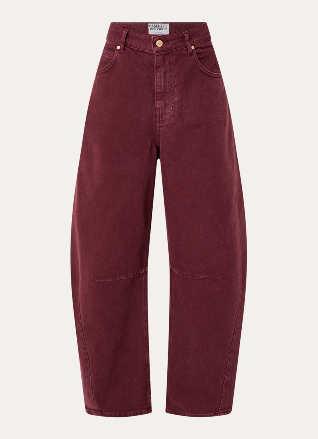 Essentiel Antwerp Kokos mid waist cropped balloon fit jeans met gekleurde wassing - voorkant bordeauxrood