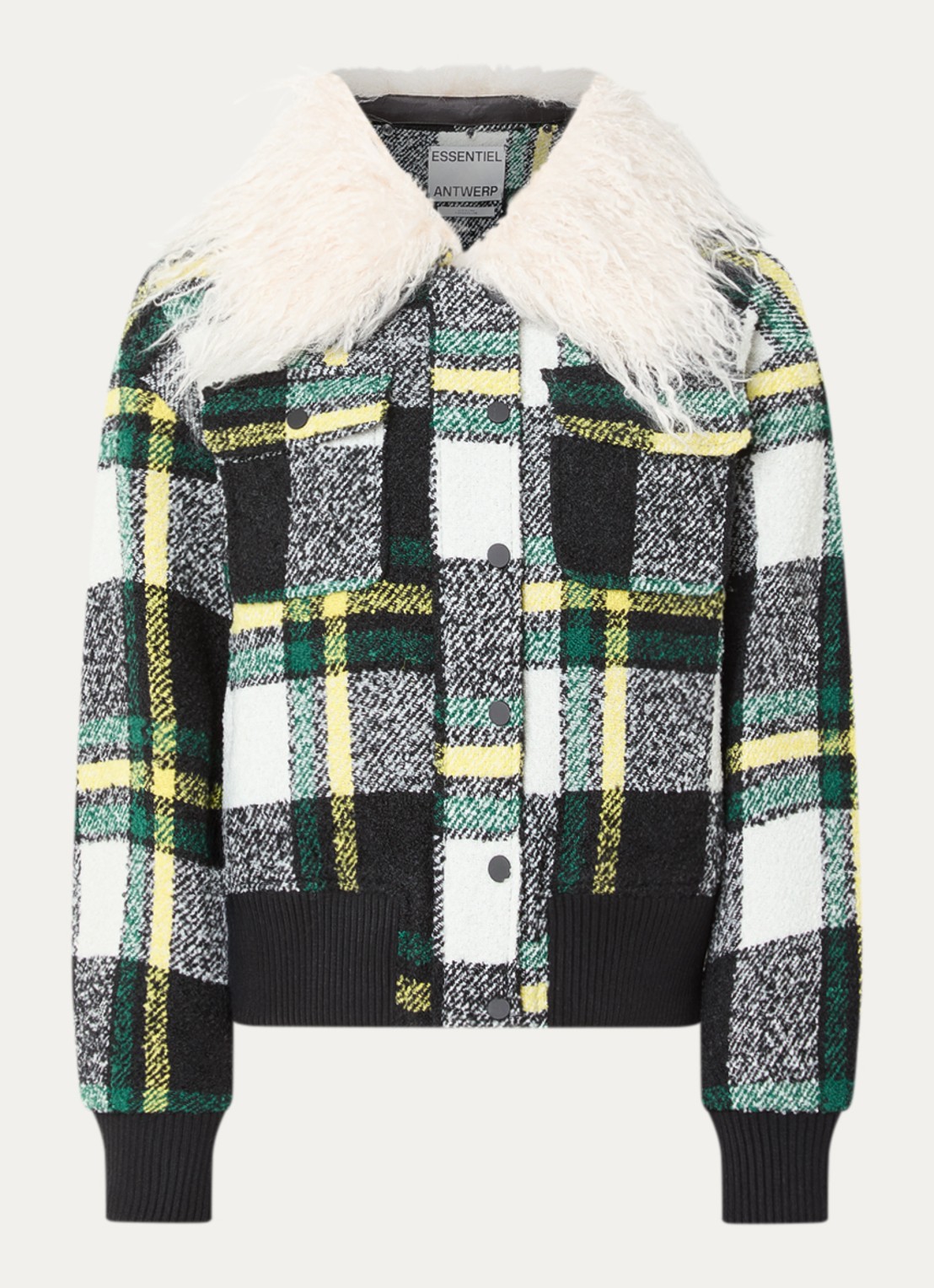 Essentiel Antwerp Kpop bomberjack met tweed-look en afneembare kraag van imitatiebont - voorkant 3 gebroken wit