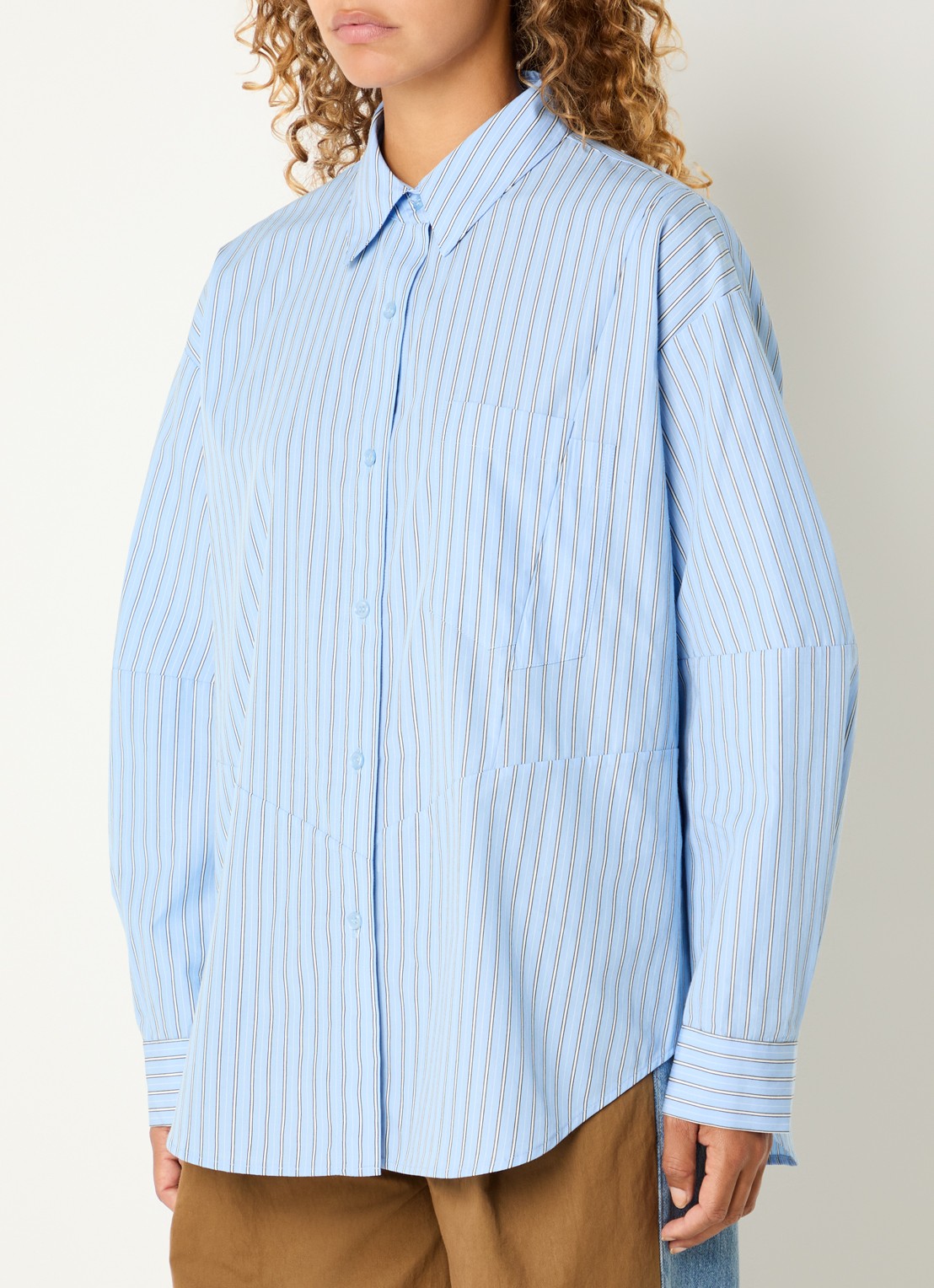Essentiel Antwerp Kreative oversized blouse met streepprint - detail lichtblauw