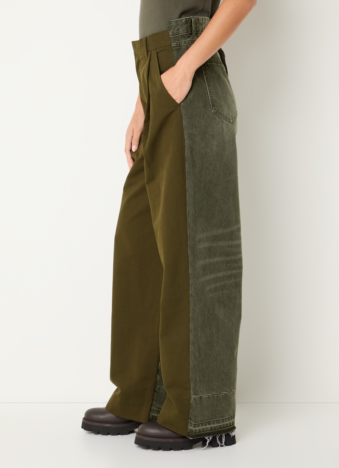 Essentiel Antwerp Krisp high waist wide fit broek met details van denim en steekzakken - detail 2 groen