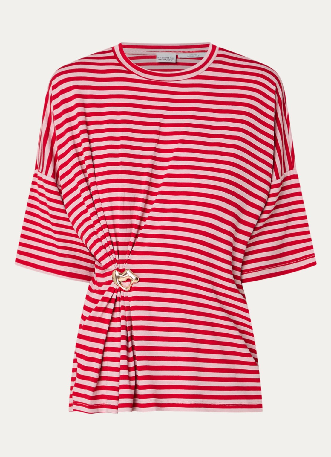 Essentiel Antwerp Kriss top met knoopdetail en streepprint - voorkant 2 oudroze
