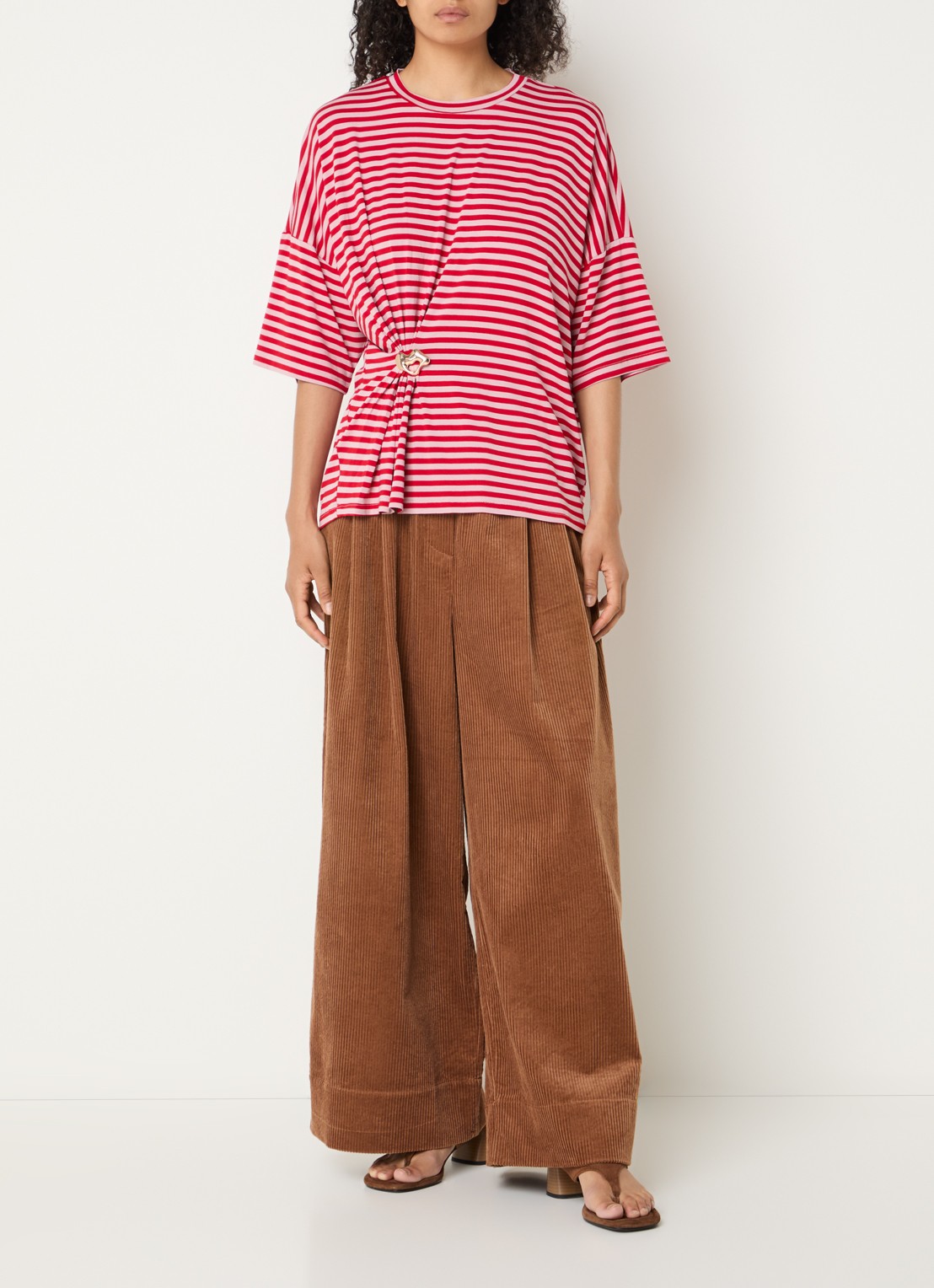 Essentiel Antwerp Kriss top met knoopdetail en streepprint - voorkant 3 oudroze