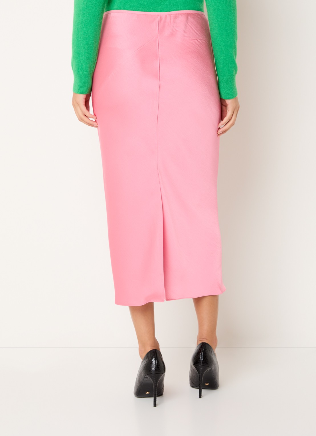 Essentiel Antwerp Krump midi rok van satijn - achterkant 4 roze