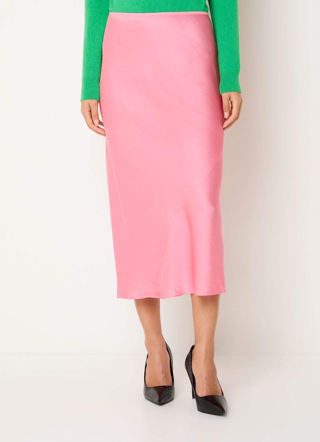 Essentiel Antwerp Krump midi rok van satijn - detail roze