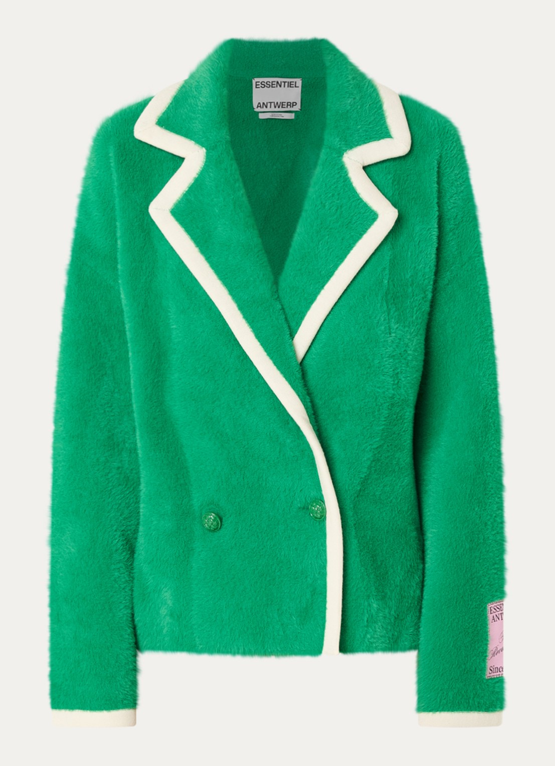 Essentiel Antwerp Kugar double-breasted blazer van imitatiebont - voorkant 3 groen