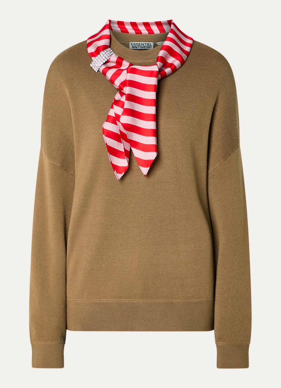 Essentiel Antwerp Kurtis trui in wolblend met sjaalkraag - voorkant 3 bruin