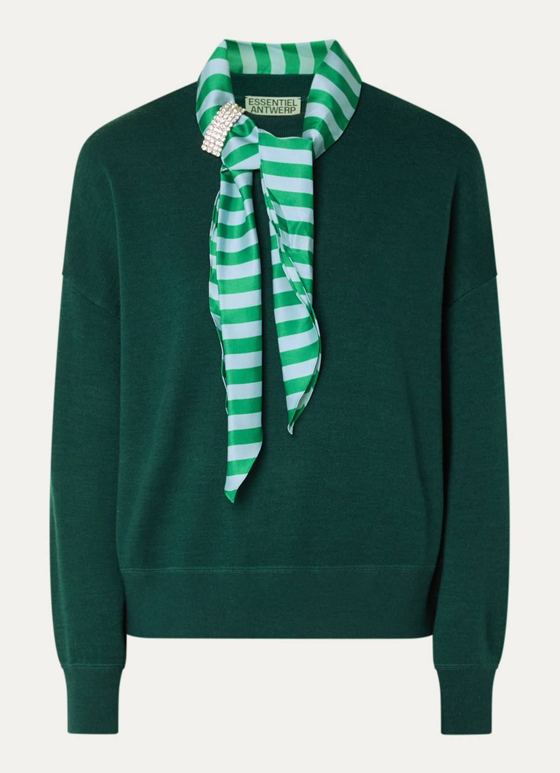 Essentiel Antwerp Kurtis trui in wolblend met sjaalkraag - voorkant groen