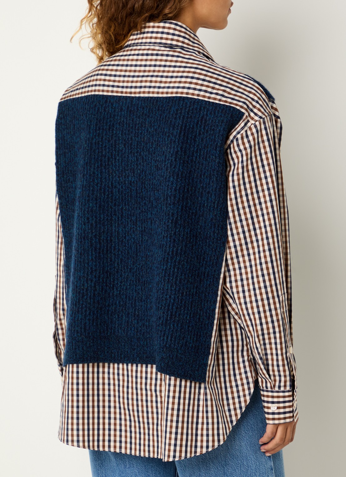 Essentiel Antwerp Kute blouse met ruitdessin - achterkant donkerblauw