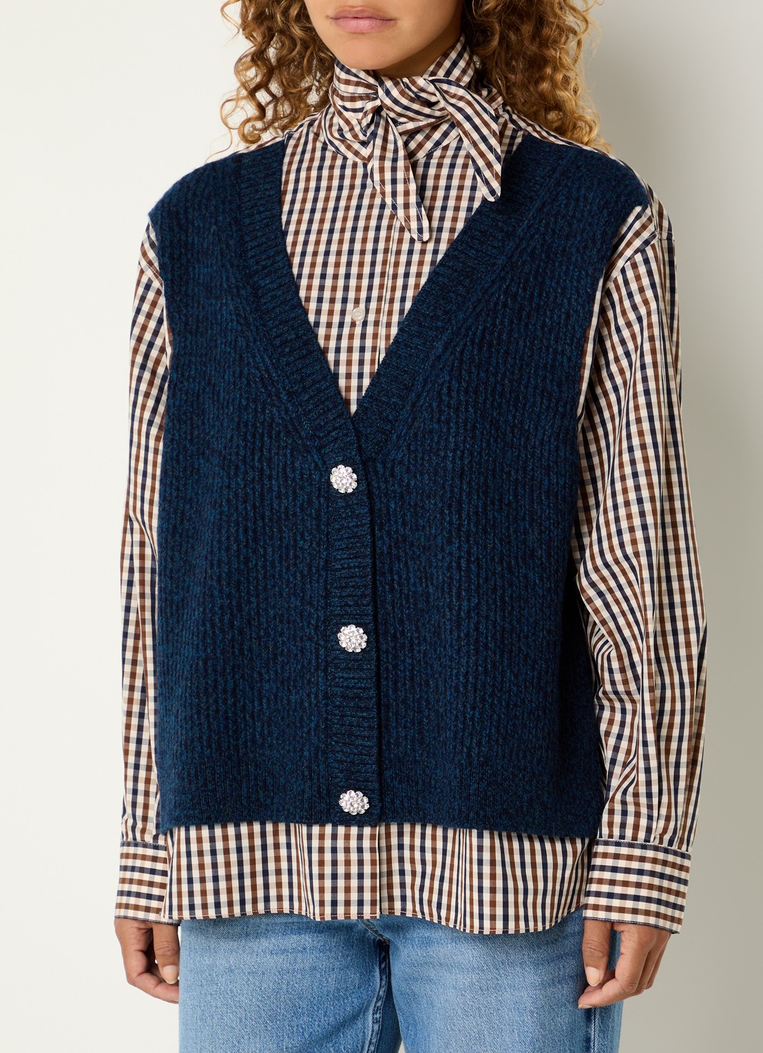 Essentiel Antwerp Kute blouse met ruitdessin - detail 2 donkerblauw