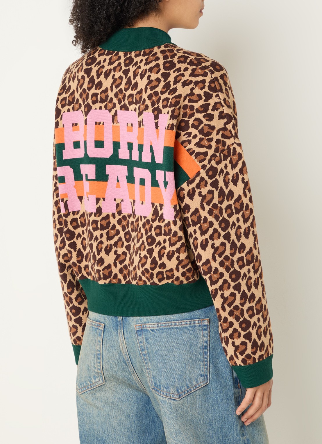 Essentiel Antwerp Kutie sweatvest met panterprint - detail bruin
