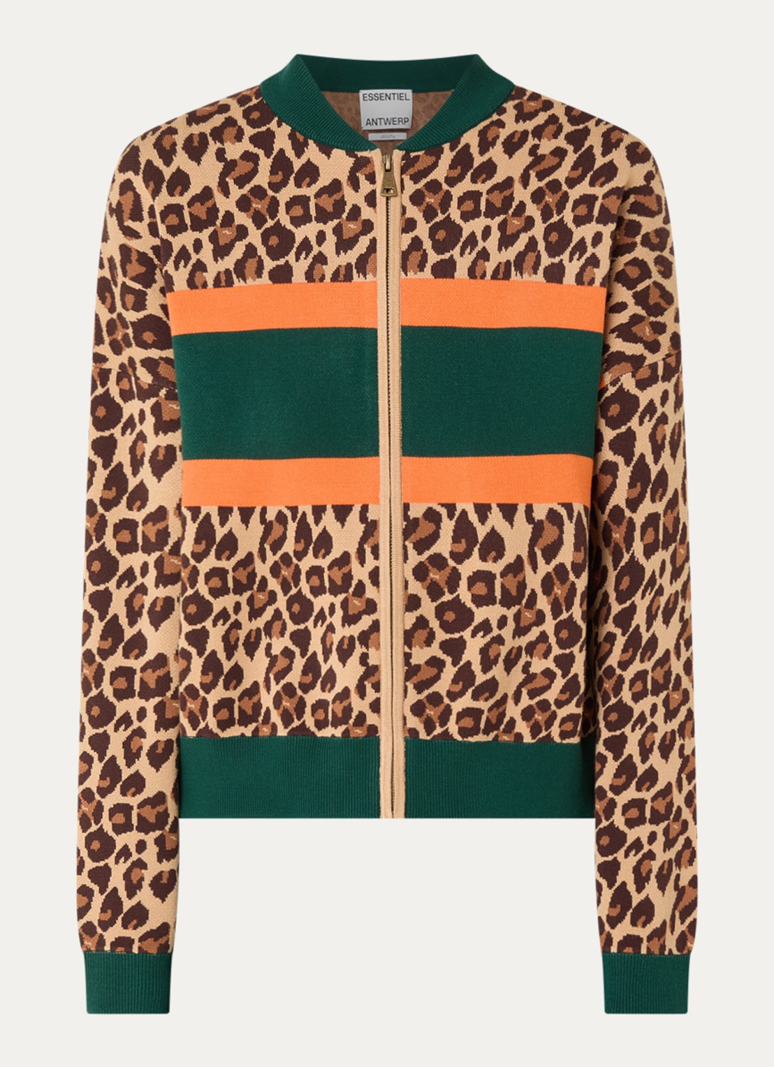 Essentiel Antwerp Kutie sweatvest met panterprint - voorkant 3 bruin