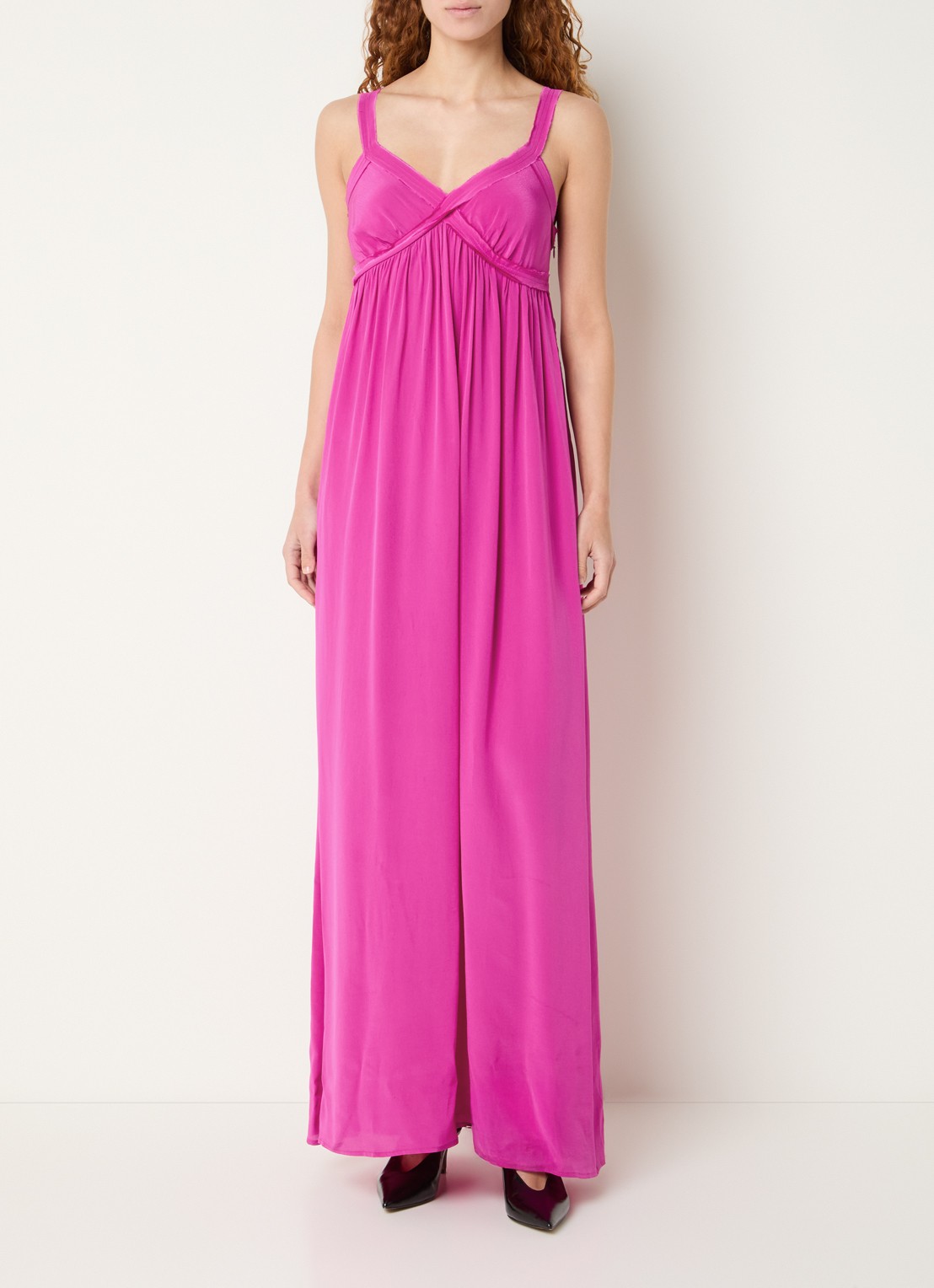 Essentiel Antwerp Maxi jurk met V-hals - detail 3 fuchsia