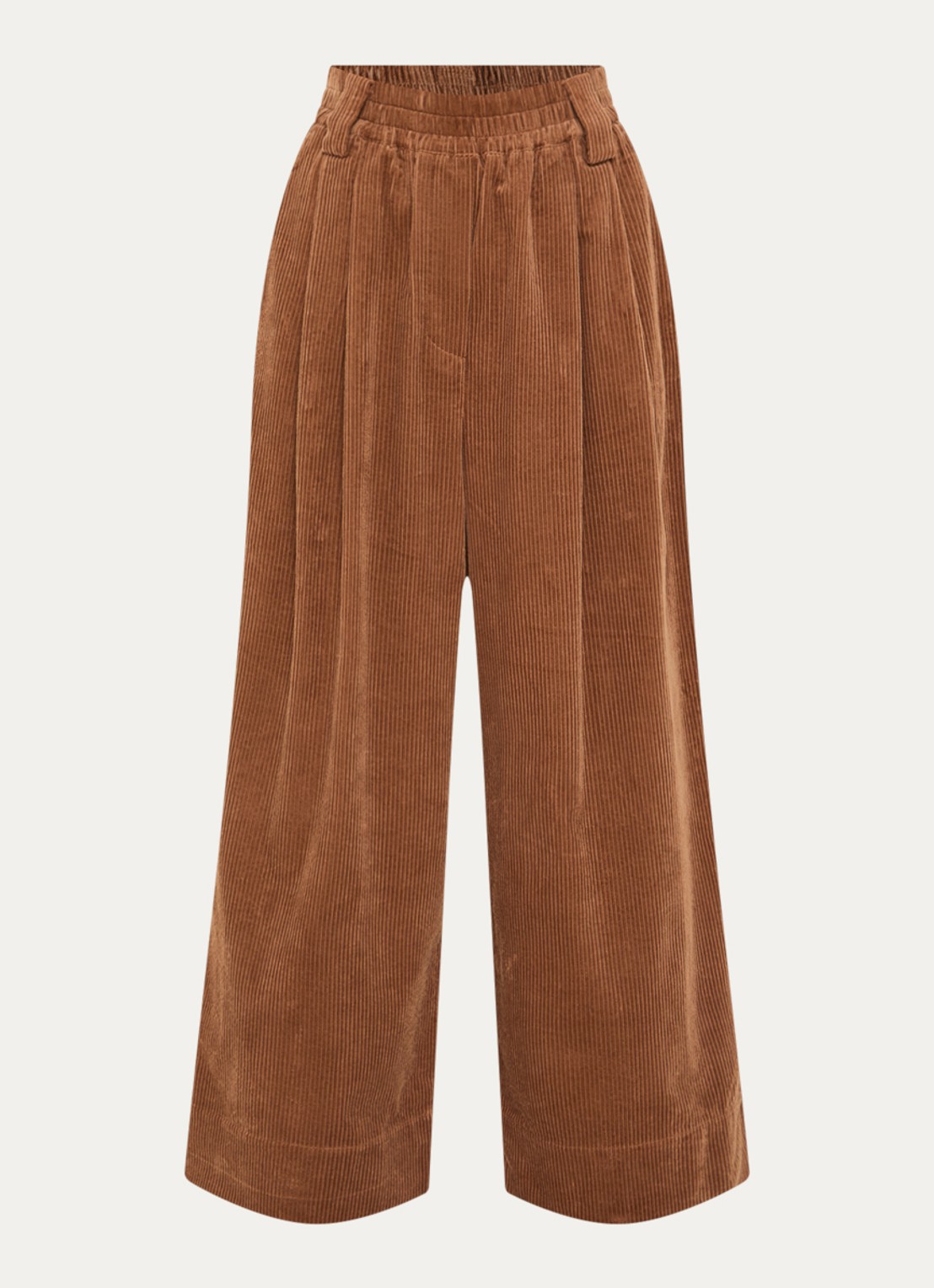 Essentiel Antwerp Mid waist wide fit broek van corduroy met paspelzakken  - voorkant 3 roestbruin