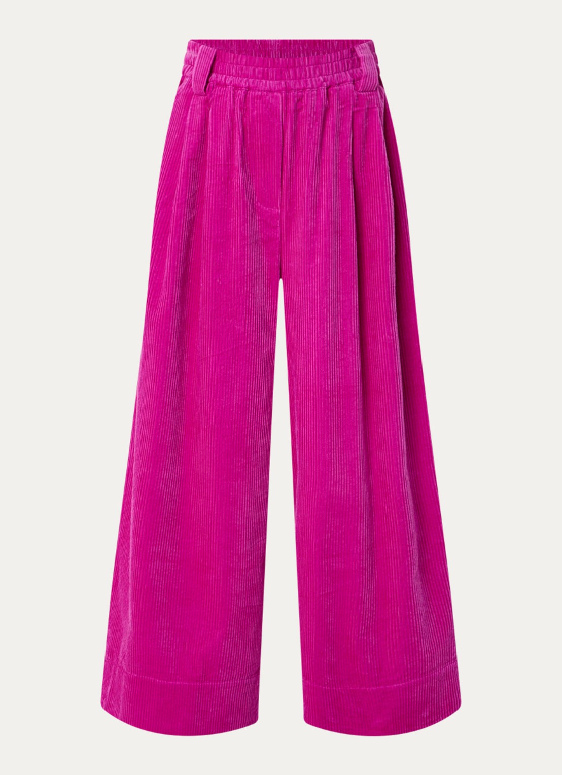 Essentiel Antwerp Mid waist wide fit broek van corduroy met paspelzakken  - voorkant 3 fuchsia