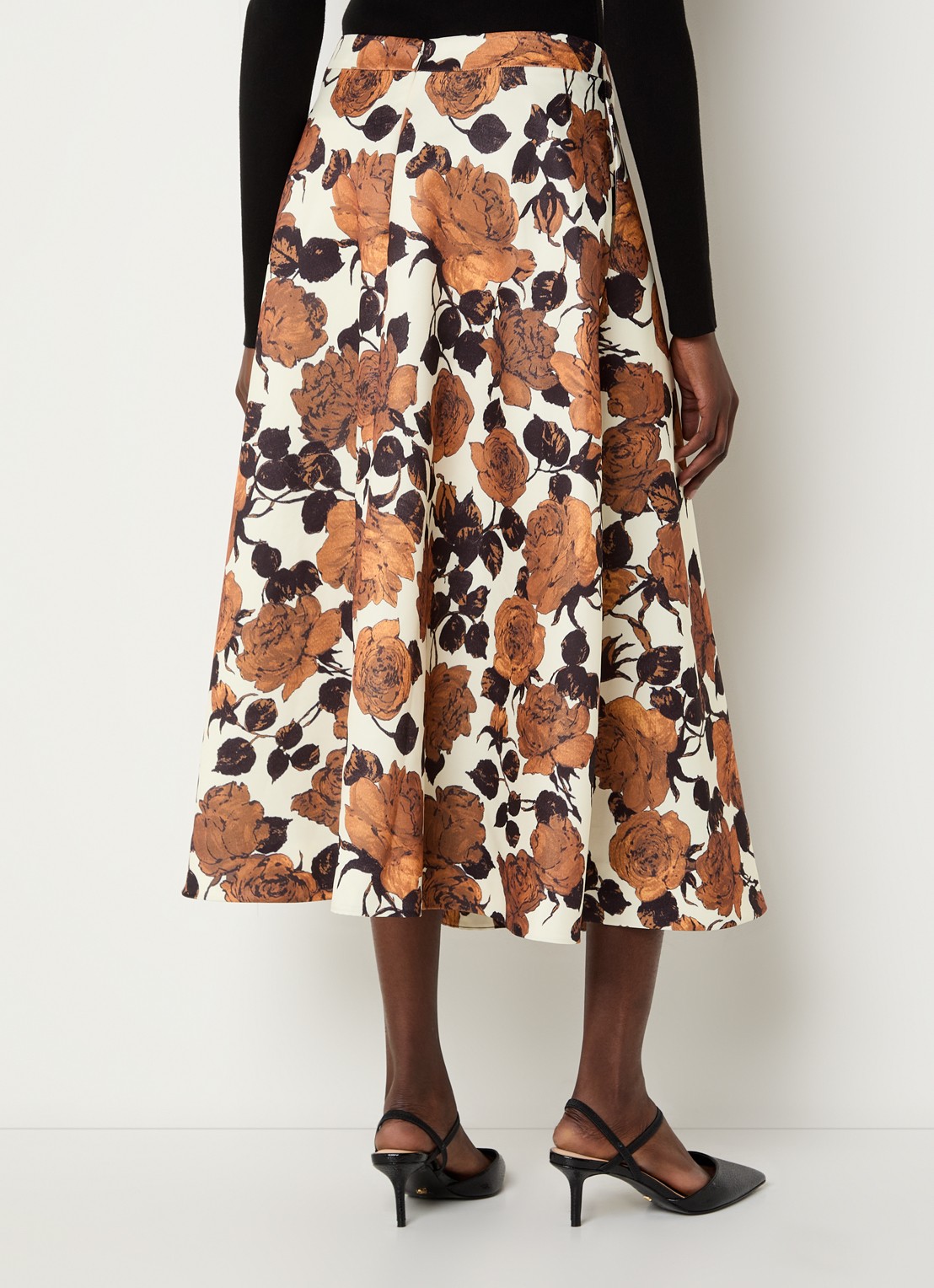Essentiel Antwerp Midi A-lijn rok met steekzakken en bloemenprint - achterkant 4 beige