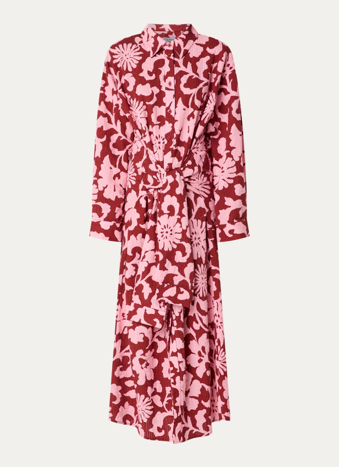 Essentiel Antwerp Midi blousejurk met printen strikceintuur  - voorkant 2 rood