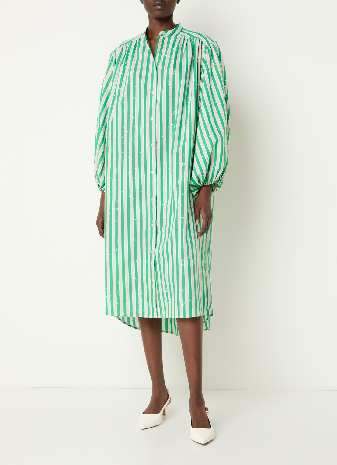Essentiel Antwerp Midi blousejurk met strass en strikceintuur - detail 2 groen