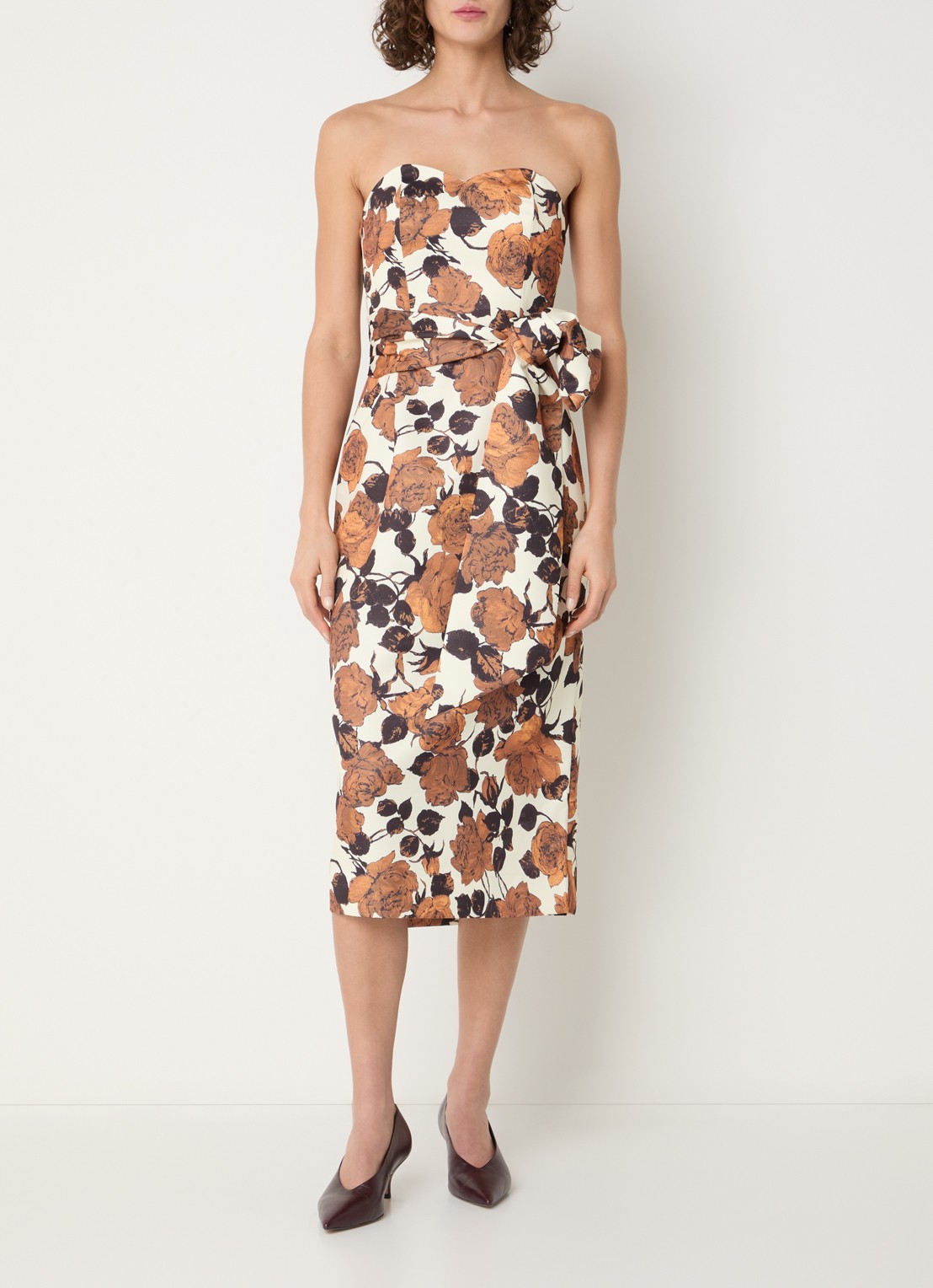 Essentiel Antwerp Midi jurk met strikceintuur - detail 2 bruin