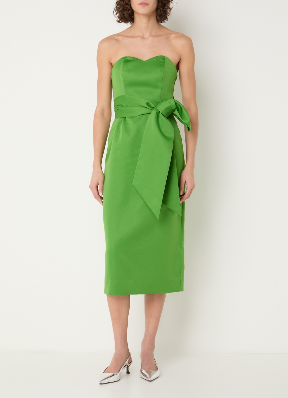Essentiel Antwerp Midi jurk met strikceintuur - detail 3 groen