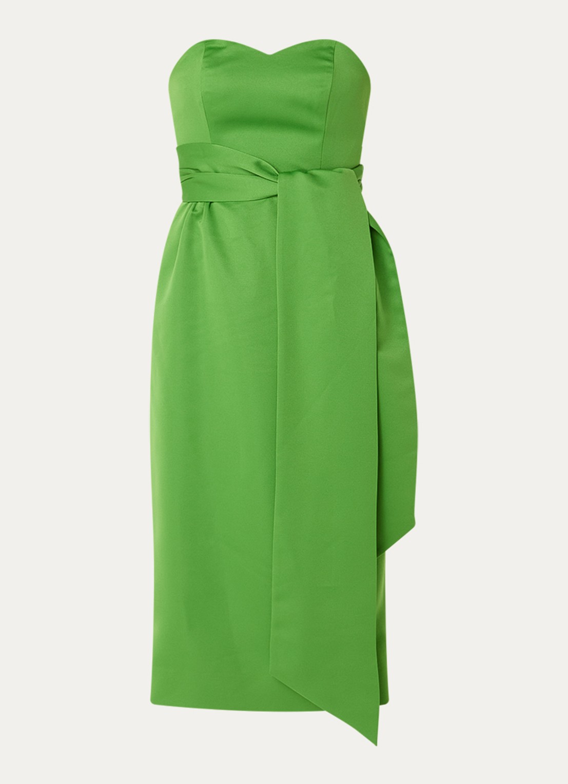 Essentiel Antwerp Midi jurk met strikceintuur - voorkant groen