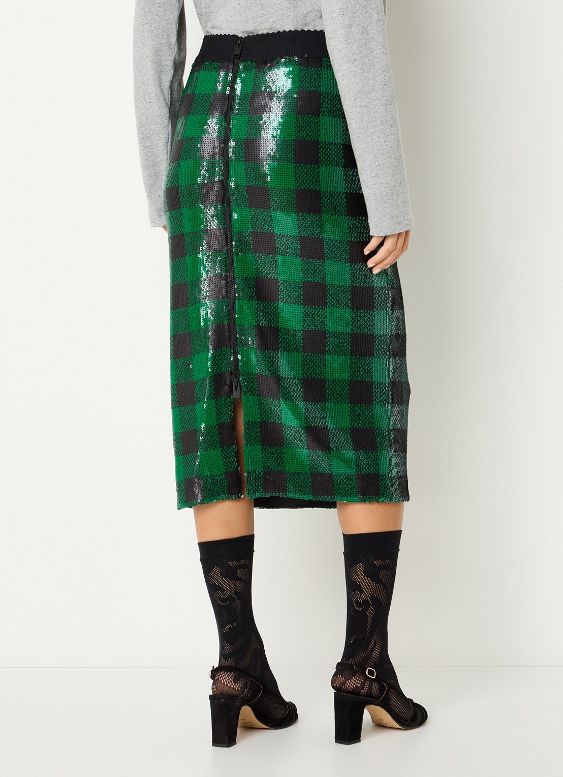 Essentiel Antwerp Midi kokerrok met pailletten en ruitdessin - achterkant 4 groen