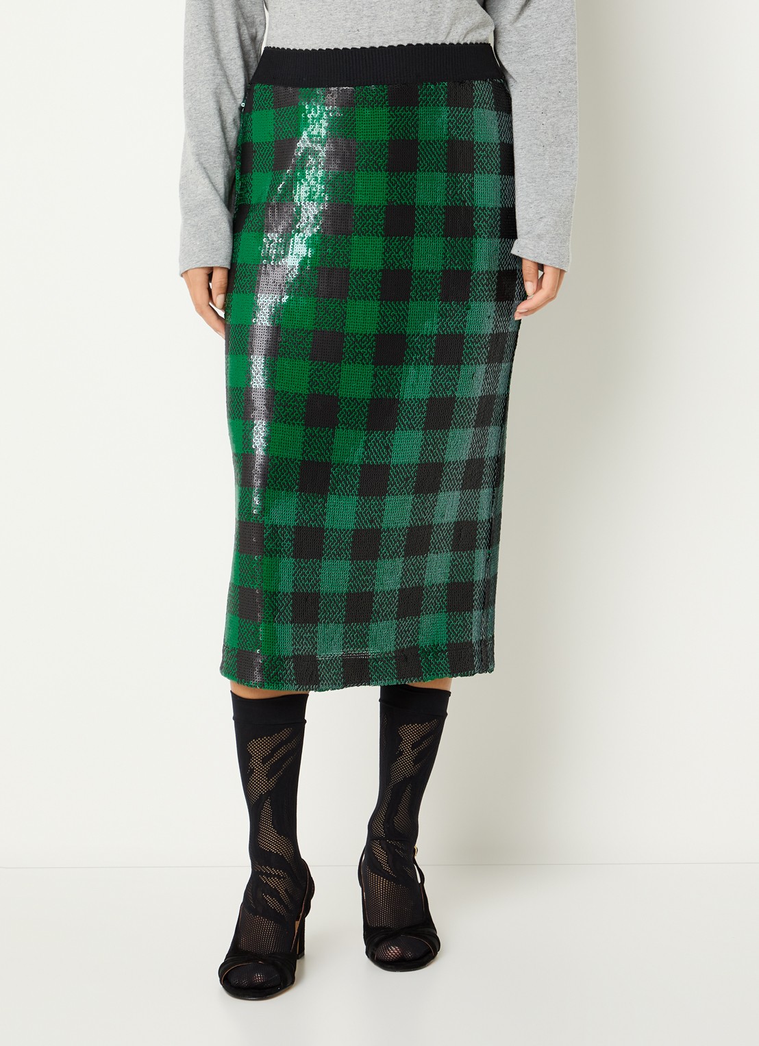 Essentiel Antwerp Midi kokerrok met pailletten en ruitdessin - detail 3 groen