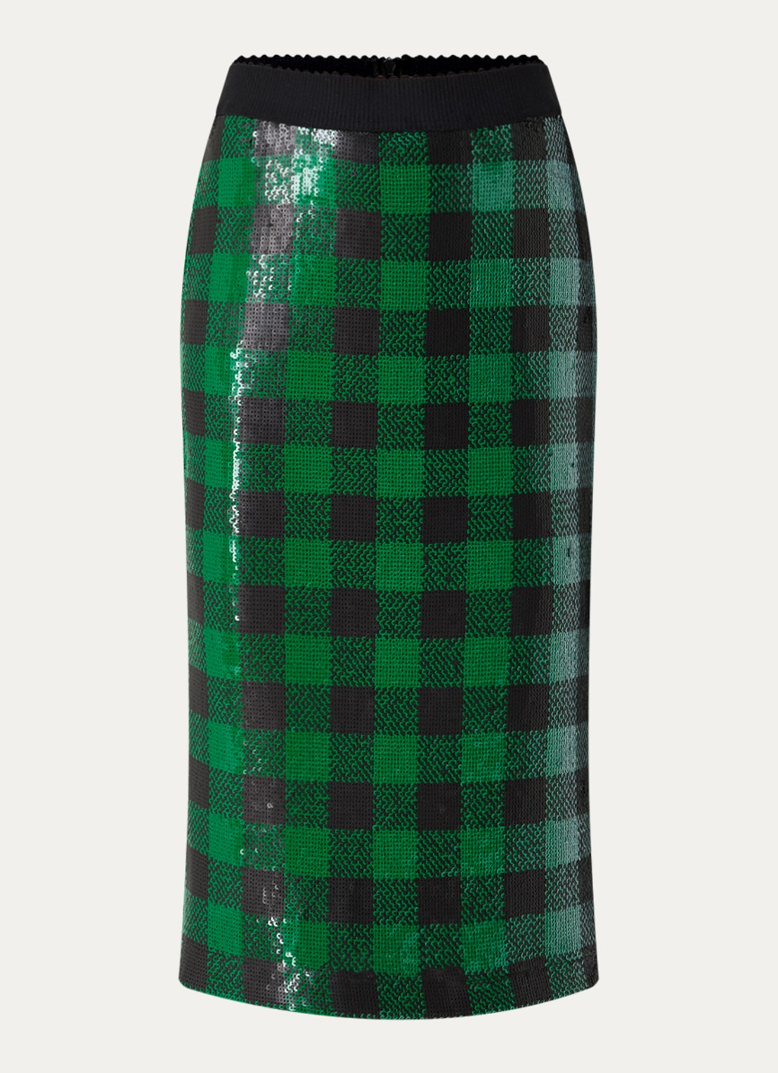 Essentiel Antwerp Midi kokerrok met pailletten en ruitdessin - voorkant groen